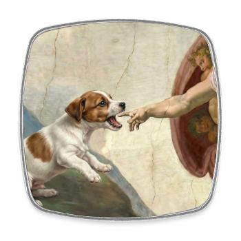 Dog God Hand Beagle Dog meme - Square fridge magnet - white - Front