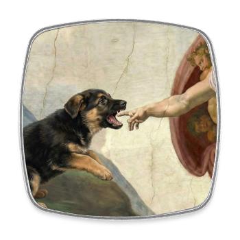 Mème du chien berger de la main du chien Dieu - Magnet carré - blanc - Devant