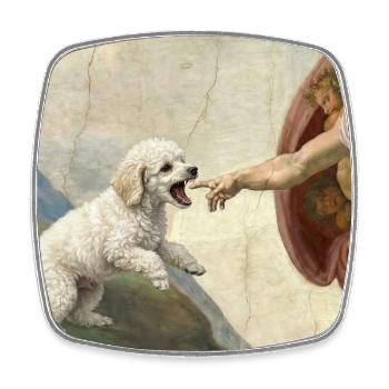 Mème Caniche Main, Chien Dieu - Magnet carré - blanc - Devant