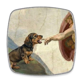 Dog God Hand Dachshund Dogs meme - Square fridge magnet - white - Front