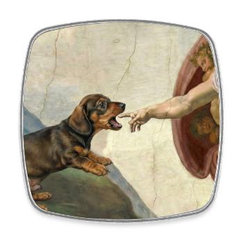 Dog God Hand Dachshund Dogs meme - Square fridge magnet - white - Front