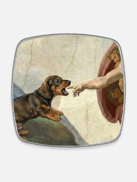 Hund Gottes Hand Dackel Hunde meme - Viereckiger Kühlschrankmagnet - Weiß