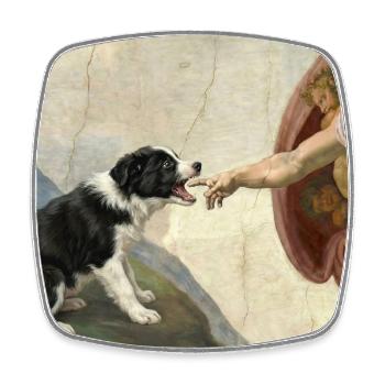 Mème du chien Dog God Hand Border Collie - Magnet carré - blanc - Devant