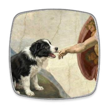 Dog God Hand Border Collie Dog Meme - Square fridge magnet - white - Front