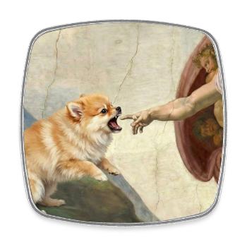 Dog God Hand Pomeranian Dog meme - Square fridge magnet - white - Front
