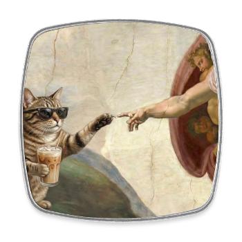 Chat gifle la main de Dieu Mème des chats drôles - Magnet carré - blanc - Devant