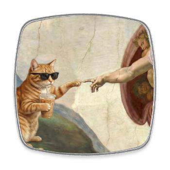 Cat Slaps God's Hand Funny Cats Meme - Square fridge magnet - white - Front