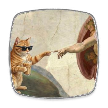 Cat Slaps God's Hand Funny Cats Meme - Square fridge magnet - white - Front
