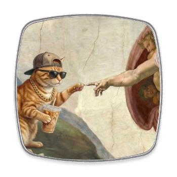 Chat gifle la main de Dieu Mème des chats drôles - Magnet carré - blanc - Devant