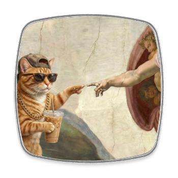Cat Slaps God's Hand Funny Cats Meme - Square fridge magnet - white - Front