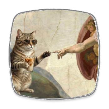 Cat Slaps God's Hand Funny Cats Meme - Square fridge magnet - white - Front
