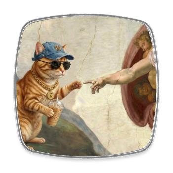 Chat gifle la main de Dieu Mème des chats drôles - Magnet carré - blanc - Devant