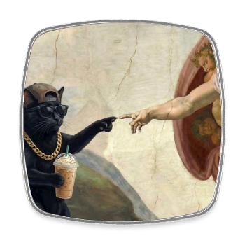 Cat Slaps God's Hand Funny Cats Meme - Square fridge magnet - white - Front