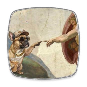 Dog God Hand French Bulldog Dog meme - Square fridge magnet - white - Front