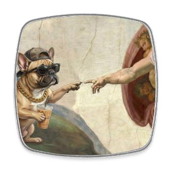 Dog God Hand French Bulldog Dog meme - Square fridge magnet - white - Front