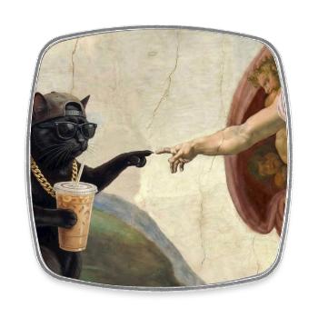 Cat Slaps God's Hand Funny Cats Meme - Square fridge magnet - white - Front
