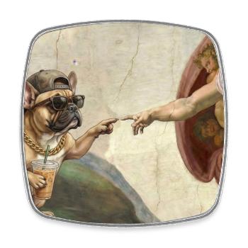 Cat Slaps God's Hand Funny Cats Meme - Square fridge magnet - white - Front