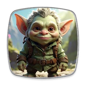 Little green creature in the forest - Square fridge magnet - white - Front