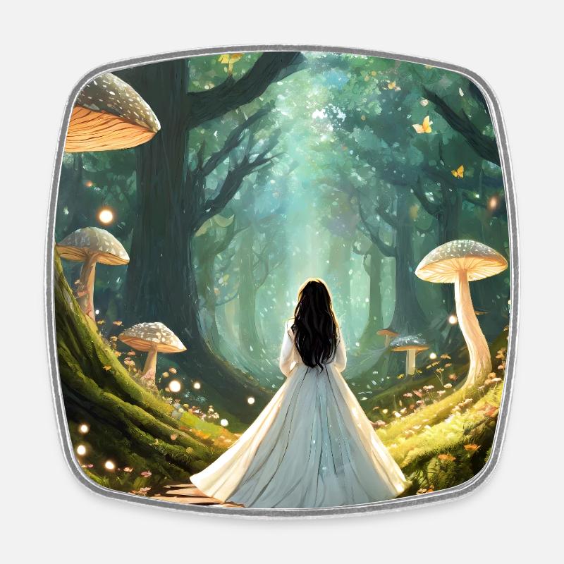 Fairytale forest with mushrooms - Square fridge magnet - white