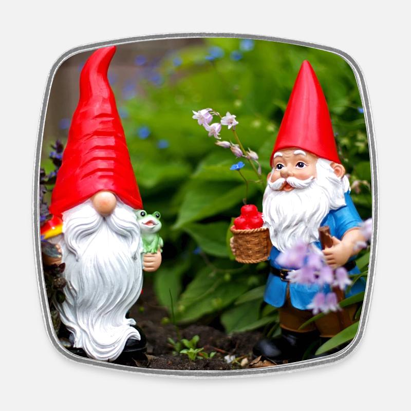 Garden Gnome Red Cap Scene - Square fridge magnet - white