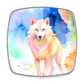 Weißer Wolf vor bunter Höhle - Viereckiger Kühlschrankmagnet - Weiß - Vorne