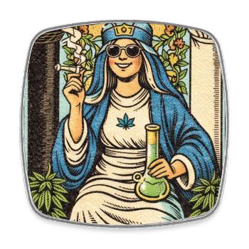 Tarot de la Grande Prêtresse du Cannabis - Magnet carré - blanc - Devant