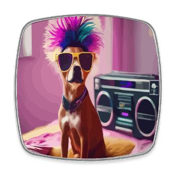 Punk-Hund mit Sonnenbrille und Boombox - Viereckiger Kühlschrankmagnet - Weiß - Vorne