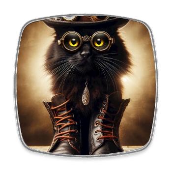Chat noir Steampunk avec accessoires élégants - Magnet carré - blanc - Devant