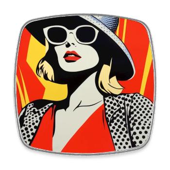  Retro Pop Art Frau mit Hut Sonnebrille schick - Viereckiger Kühlschrankmagnet - Weiß - Vorne
