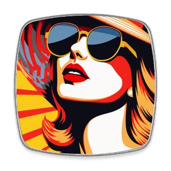 Pop Art Femme Rétro Avec Lunettes De Soleil Et Chapeau Mode - Magnet carré - blanc - Devant