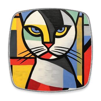 Tête de chat abstraite en blocs de couleur style Pop Art - Magnet carré - blanc - Devant