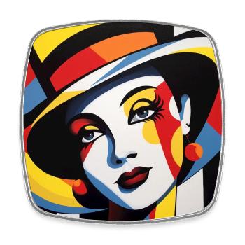 Abstract Portrait Lady with Colorful Cap Pop Art - Square fridge magnet - white - Front