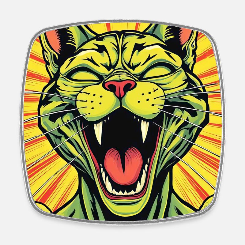 Chat qui rit Bande dessinée Imprimer - Magnet carré - blanc