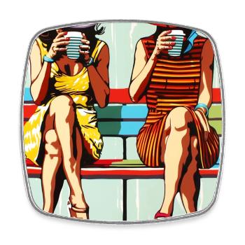 Pop Art Deux Chic Petites amies Dames Chapeaux Café - Magnet carré - blanc - Devant