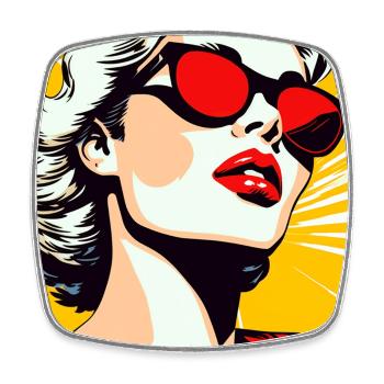 Pop Art Lady Sunglasses Sunbeams Retro - Square fridge magnet - white - Front