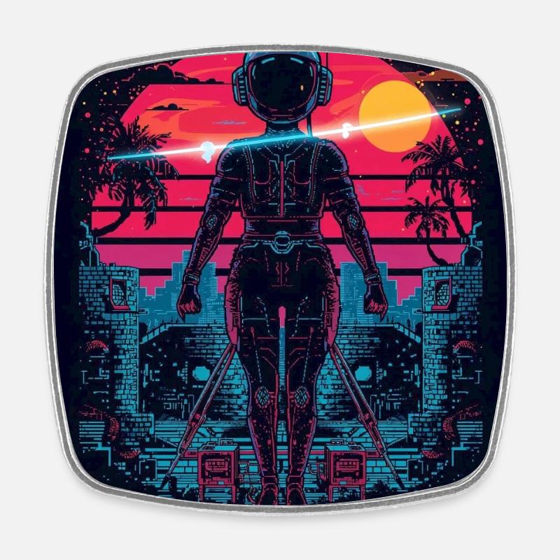 Astronaut Neon Sunset - Square fridge magnet - white