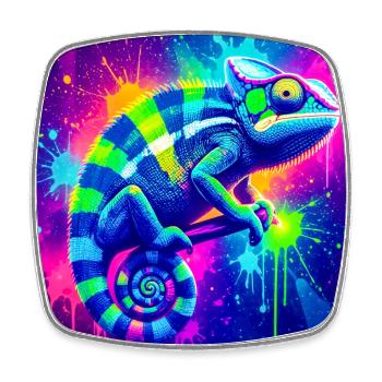 Un caméléon au néon éclate en vagues mouvantes - Magnet carré - blanc - Devant