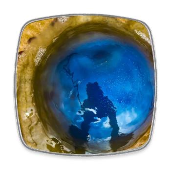 Blaue Qualle mit Reflexion auf Sand "Ich und mein Yelly - Viereckiger Kühlschrankmagnet - Weiß - Vorne