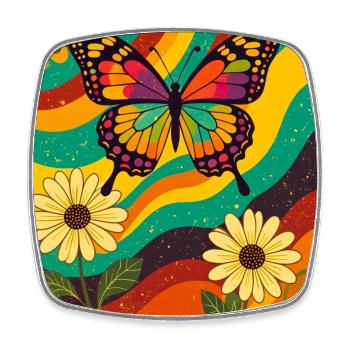 Psychedelic Butterfly Garden in Groovy Colors - Square fridge magnet - white - Front