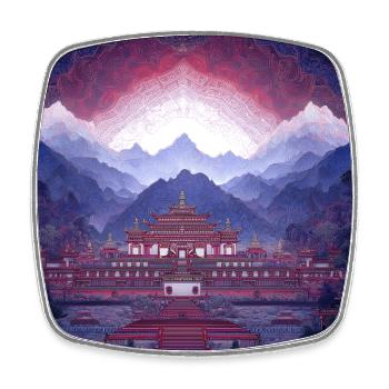 Psy Art - Pagode in Berglandschaft - Viereckiger Kühlschrankmagnet - Weiß - Vorne