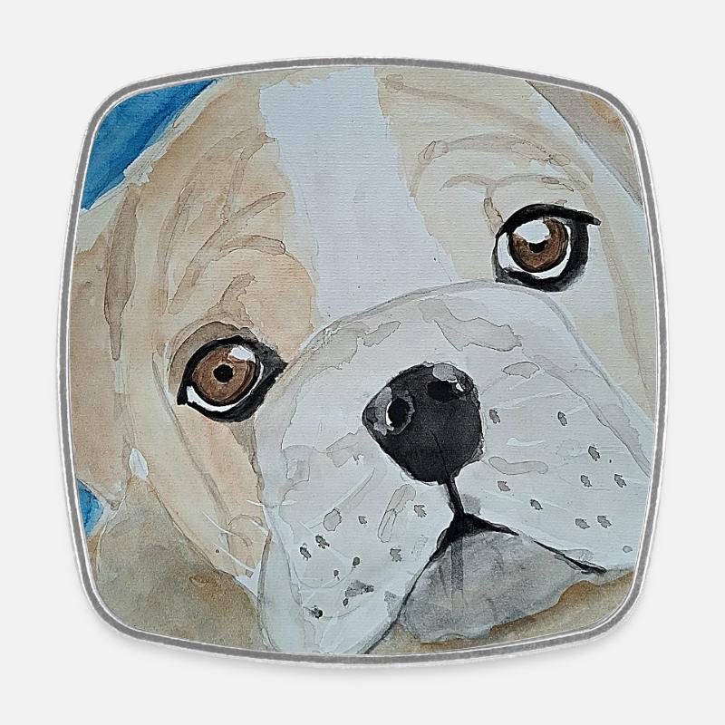 Bouledogue, Aquarelle, Chiot - Magnet carré - blanc