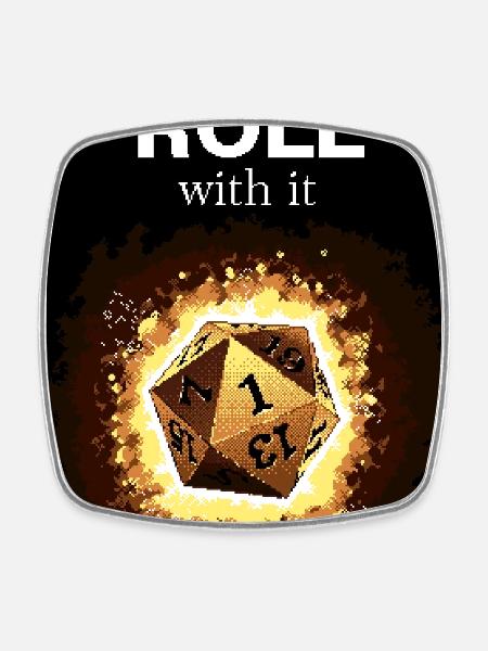 Just Roll With It Retro D20 Gold Dice - Viereckiger Kühlschrankmagnet - Weiß