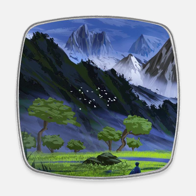 Alpine Valley & Blue Mountains - Square fridge magnet - white