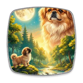 Howling to the Moon Meme Hund Pekingese - Viereckiger Kühlschrankmagnet - Weiß - Vorne
