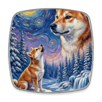 Hurler à la Lune Chien Mème Shiba Inu - Magnet carré - blanc - Devant