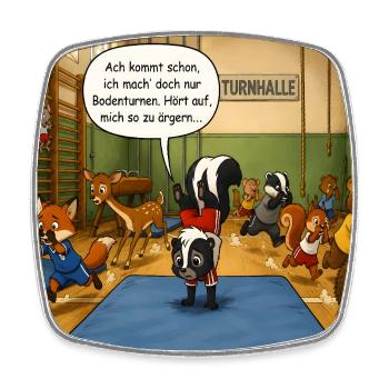 Bodenturnen – Lustiges Stinktier Turnhallen Motiv - Viereckiger Kühlschrankmagnet - Weiß - Vorne