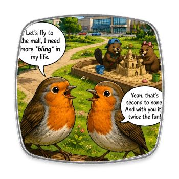 Robin Bling – Funny Robin Bird Wordplay - Square fridge magnet - white - Front