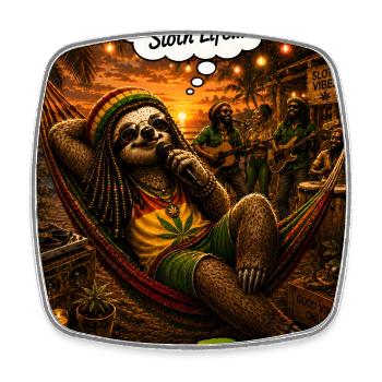 Ganja Faultier – Reggae Faultier mit Tropen-Vibes - Viereckiger Kühlschrankmagnet - Weiß - Vorne