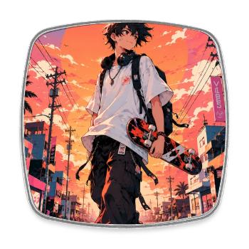 Skaters in the glowing sunset - Square fridge magnet - white - Front