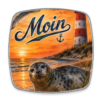 Sonnenuntergang am Meer Seehund - Viereckiger Kühlschrankmagnet - Weiß - Vorne